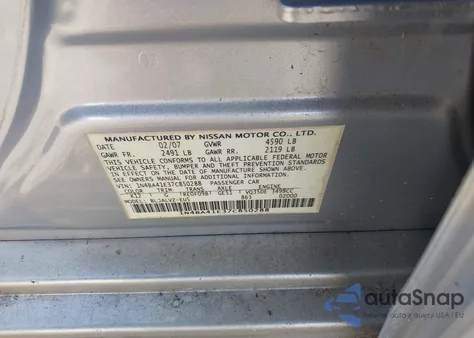 2007 Nissan Maxima 3.5 Se z USA, uszkodzony, nr VIN 1N4BA41E37C850288